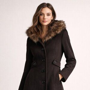 Marc New York Wool Cashmere Coat Raccoon Fur Trim – Elegant Winter Coat US 8